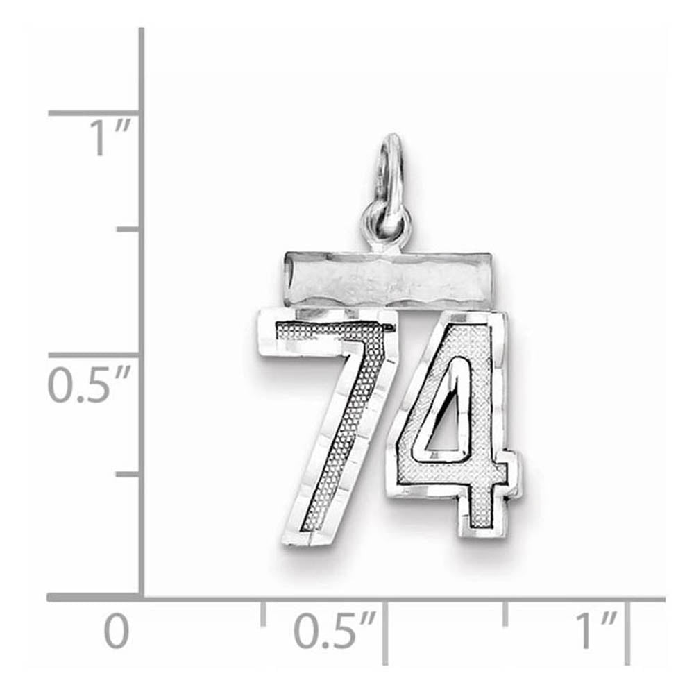 Alternate view of the Sterling Silver, Varsity Collection, Small D/C Pendant, Number 74 by The Black Bow Jewelry Co.
