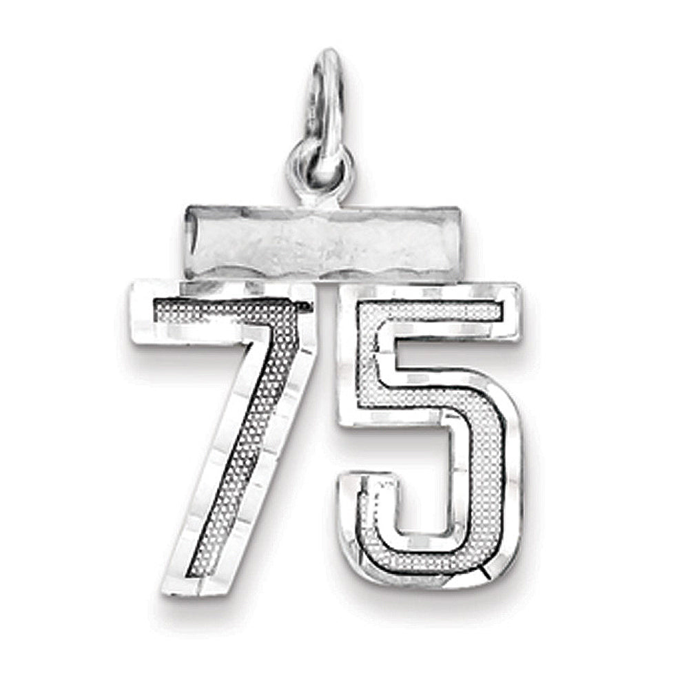 Sterling Silver, Varsity Collection, Small D/C Pendant, Number 75, Item P10410-75 by The Black Bow Jewelry Co.