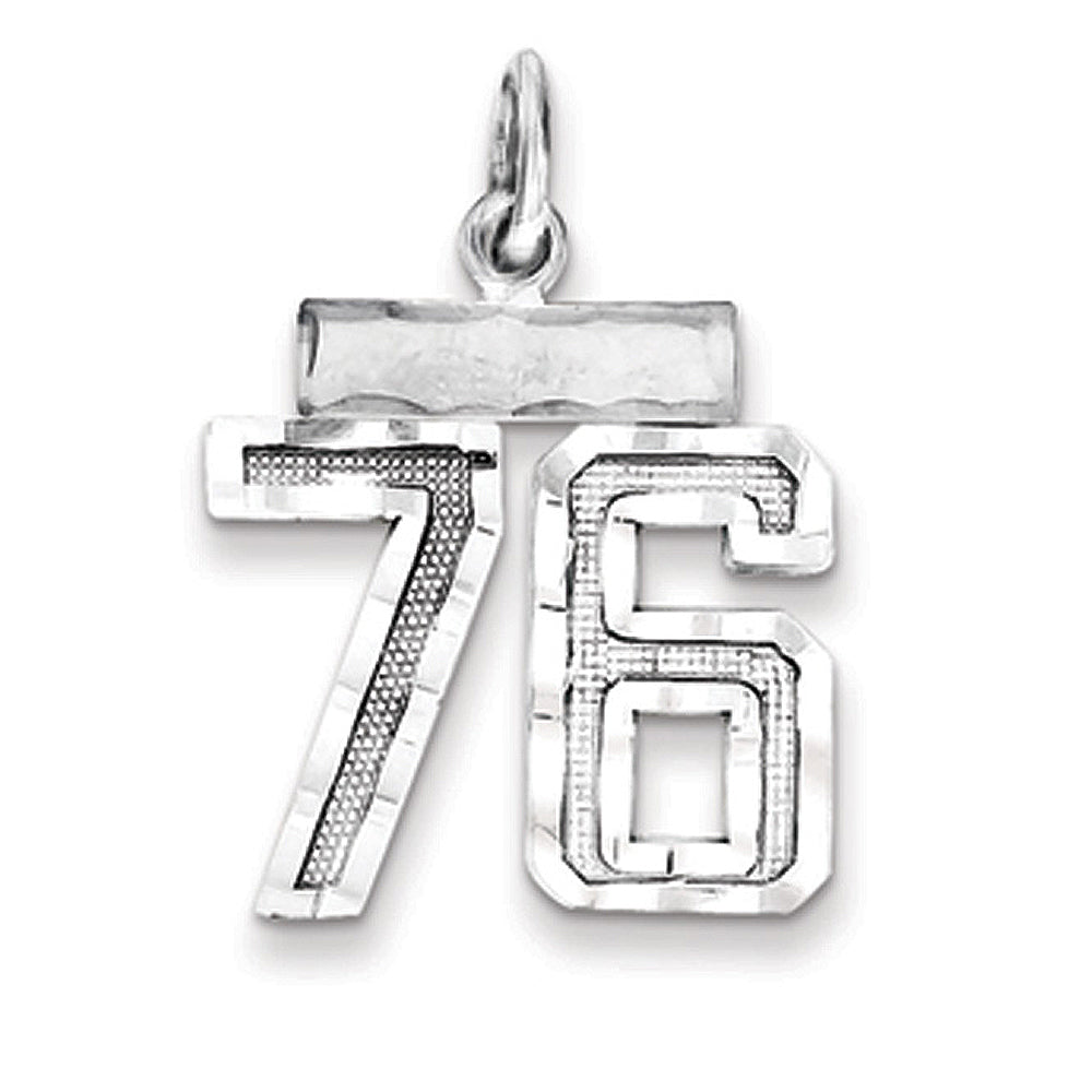 Sterling Silver, Varsity Collection, Small D/C Pendant, Number 76, Item P10410-76 by The Black Bow Jewelry Co.