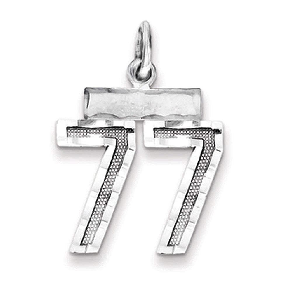 Sterling Silver, Varsity Collection, Small D/C Pendant, Number 77, Item P10410-77 by The Black Bow Jewelry Co.