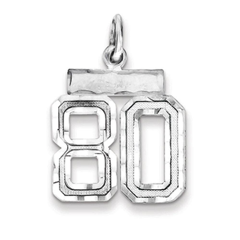 Sterling Silver, Varsity Collection, Small D/C Pendant, Number 80, Item P10410-80 by The Black Bow Jewelry Co.