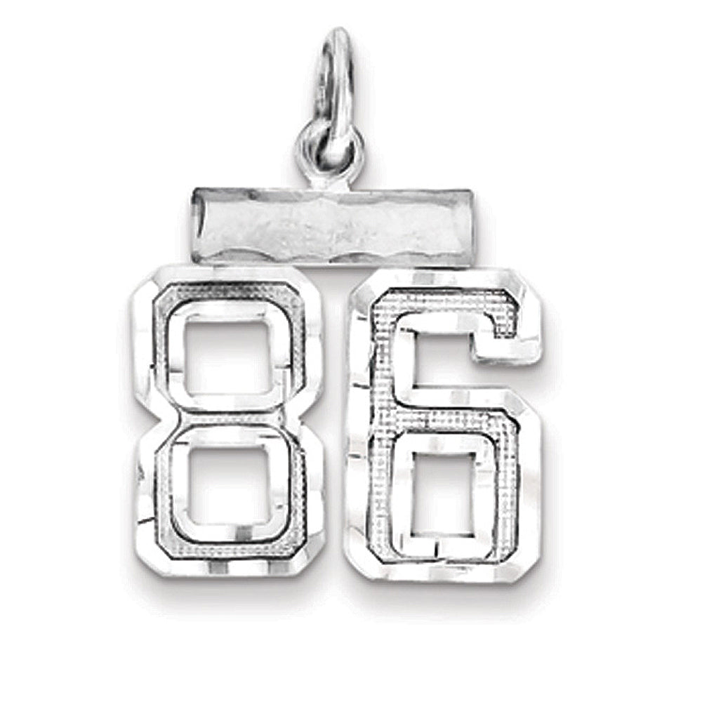 Sterling Silver, Varsity Collection, Small D/C Pendant, Number 86, Item P10410-86 by The Black Bow Jewelry Co.