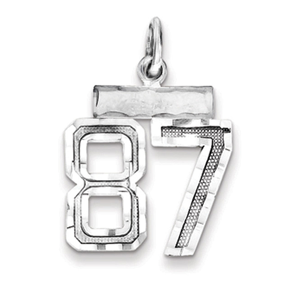 Sterling Silver, Varsity Collection, Small D/C Pendant, Number 87, Item P10410-87 by The Black Bow Jewelry Co.