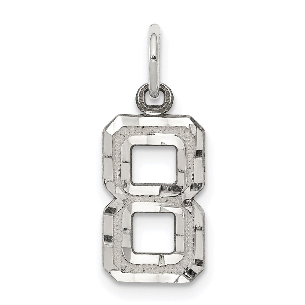 Sterling Silver, Varsity Collection, Small D/C Pendant, Number 8, Item P10410-8 by The Black Bow Jewelry Co.