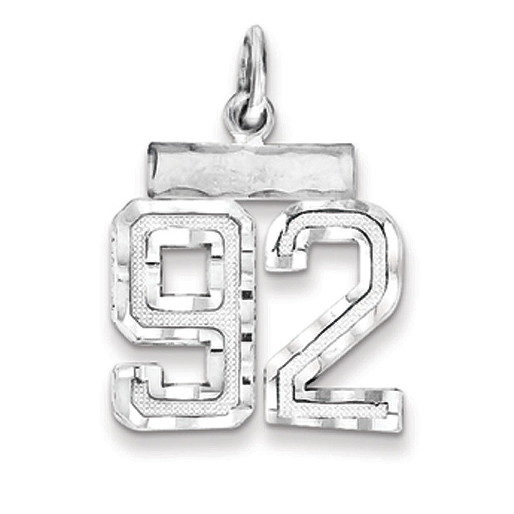 Sterling Silver, Varsity Collection, Small D/C Pendant, Number 92, Item P10410-92 by The Black Bow Jewelry Co.