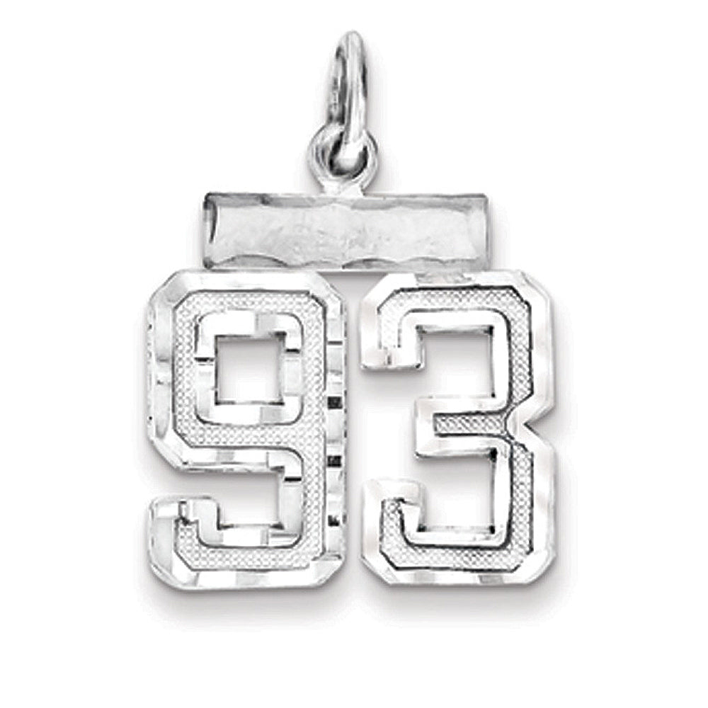 Sterling Silver, Varsity Collection, Small D/C Pendant, Number 93, Item P10410-93 by The Black Bow Jewelry Co.