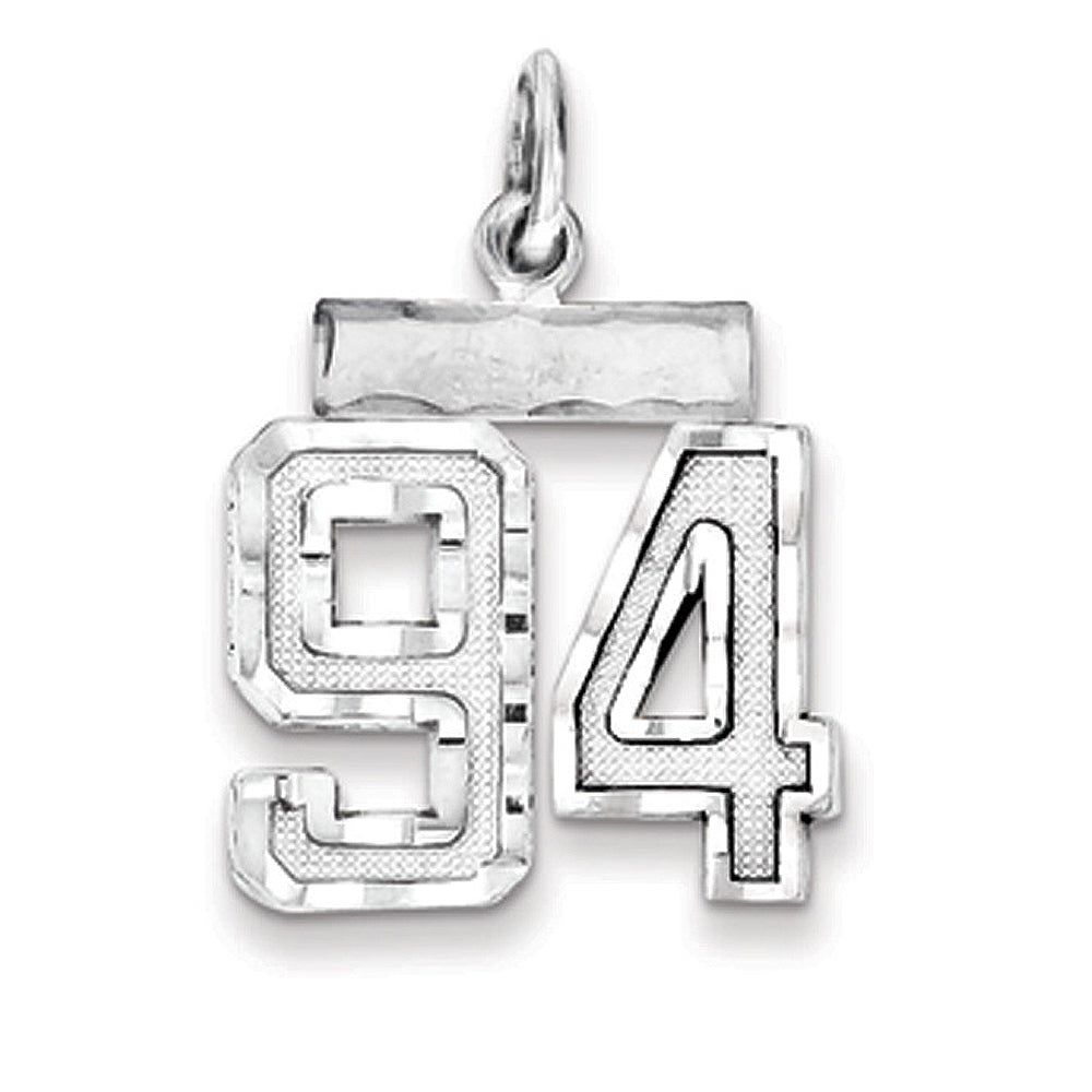 Sterling Silver, Varsity Collection, Small D/C Pendant, Number 94, Item P10410-94 by The Black Bow Jewelry Co.