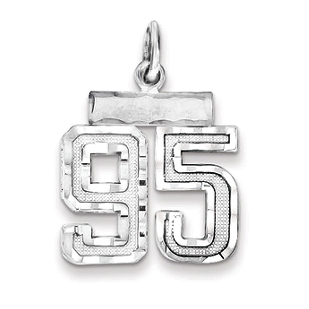 Sterling Silver, Varsity Collection, Small D/C Pendant, Number 95, Item P10410-95 by The Black Bow Jewelry Co.