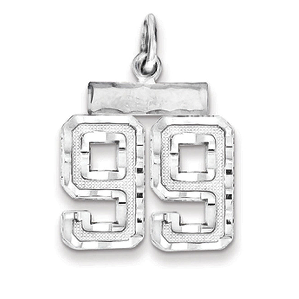 Sterling Silver, Varsity Collection, Small D/C Pendant, Number 99, Item P10410-99 by The Black Bow Jewelry Co.