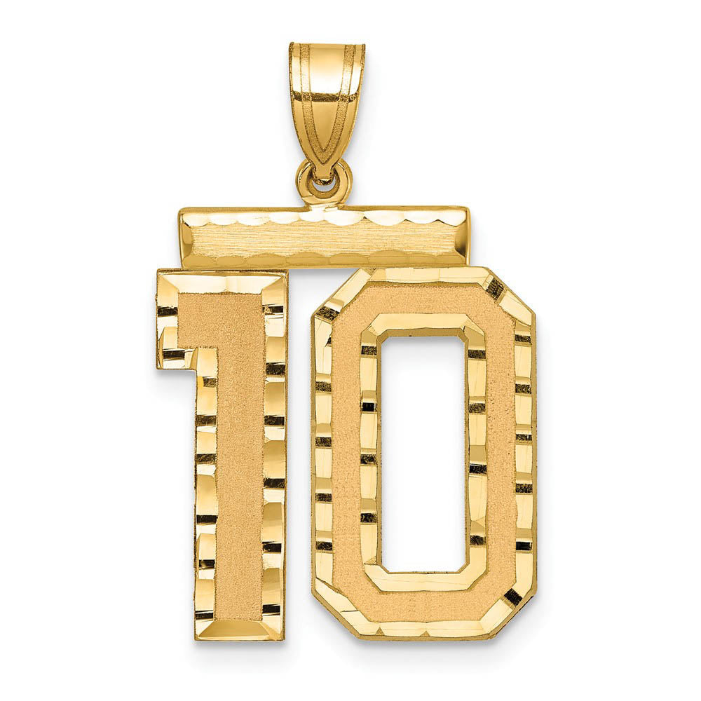 14k Yellow Gold, Varsity Collection, Large D/C Pendant Number 10, Item P10411-10 by The Black Bow Jewelry Co.