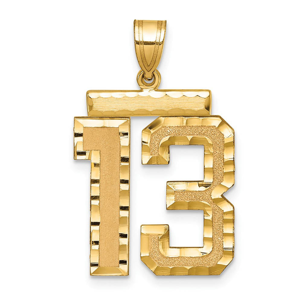 14k Yellow Gold, Varsity Collection, Large D/C Pendant Number 13, Item P10411-13 by The Black Bow Jewelry Co.
