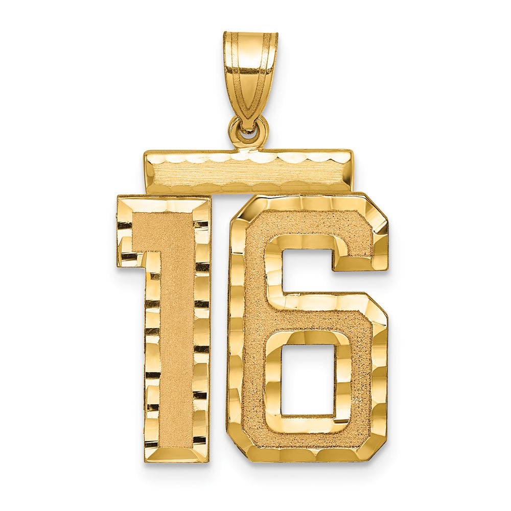 14k Yellow Gold, Varsity Collection, Large D/C Pendant Number 16, Item P10411-16 by The Black Bow Jewelry Co.