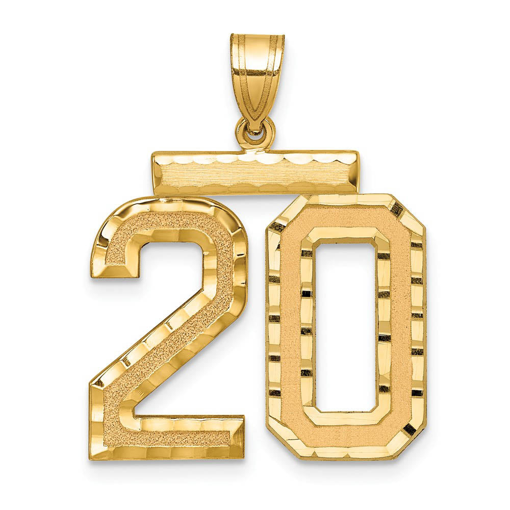 14k Yellow Gold, Varsity Collection, Large D/C Pendant Number 20, Item P10411-20 by The Black Bow Jewelry Co.