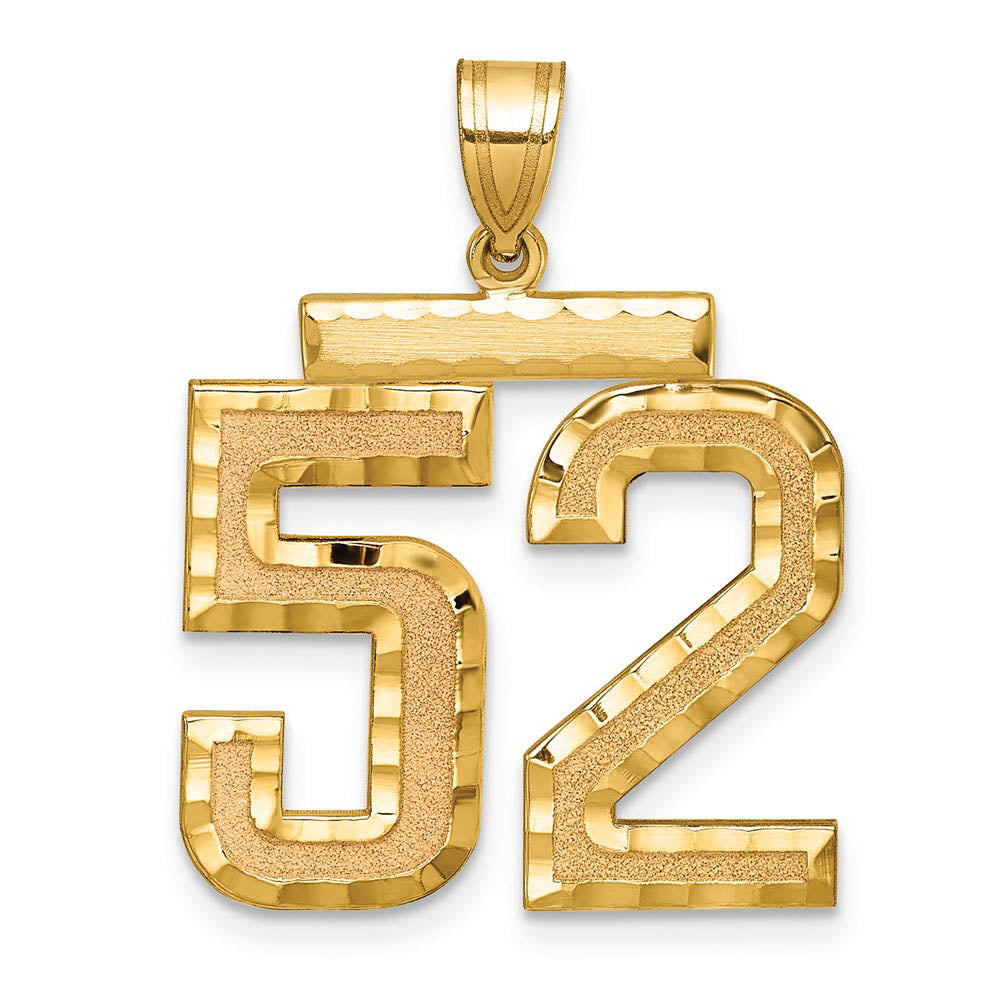 14k Yellow Gold, Varsity Collection, Large D/C Pendant Number 52, Item P10411-52 by The Black Bow Jewelry Co.