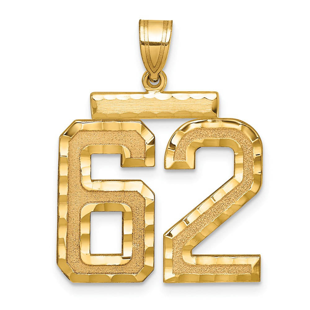 14k Yellow Gold, Varsity Collection, Large D/C Pendant Number 62, Item P10411-62 by The Black Bow Jewelry Co.