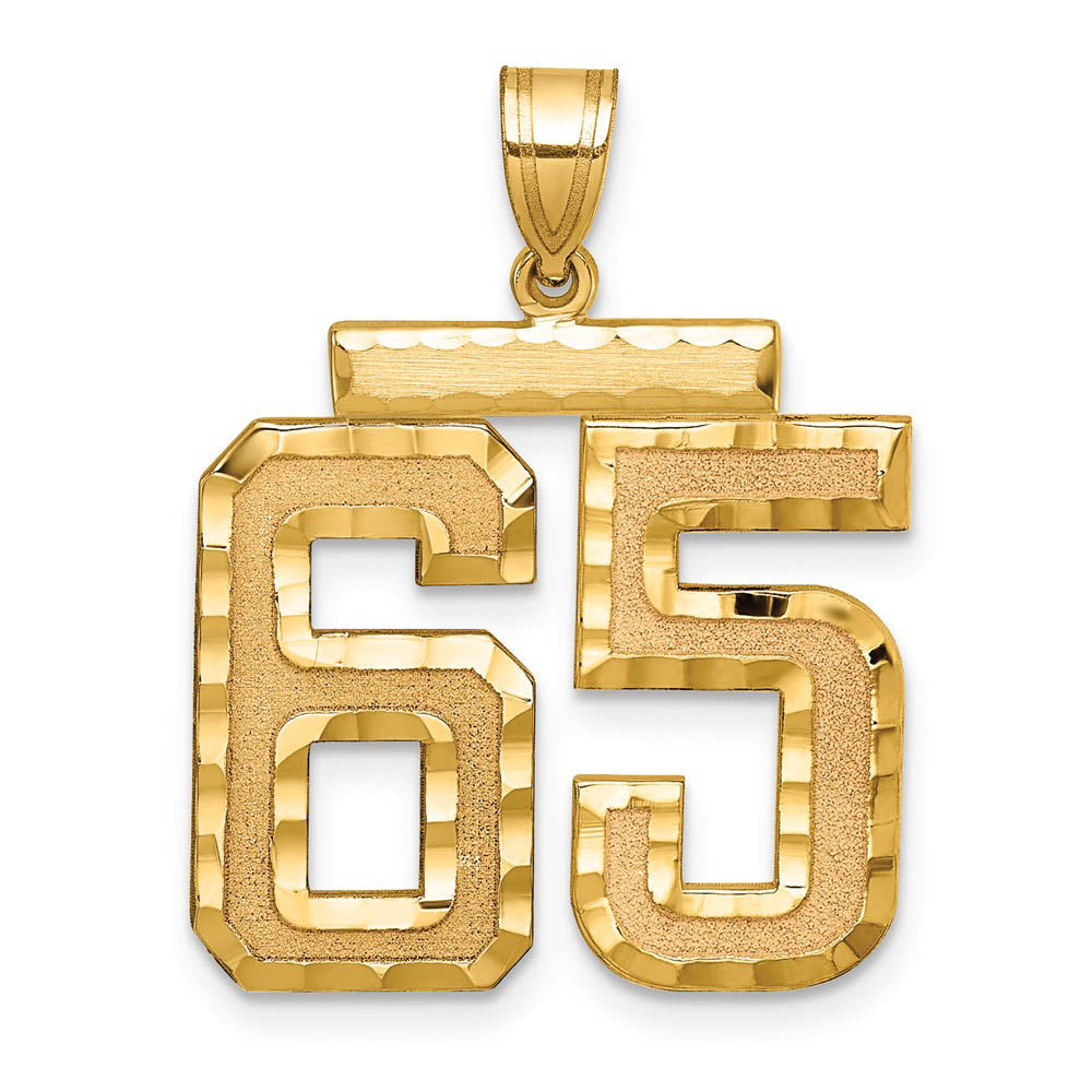 14k Yellow Gold, Varsity Collection, Large D/C Pendant Number 65, Item P10411-65 by The Black Bow Jewelry Co.