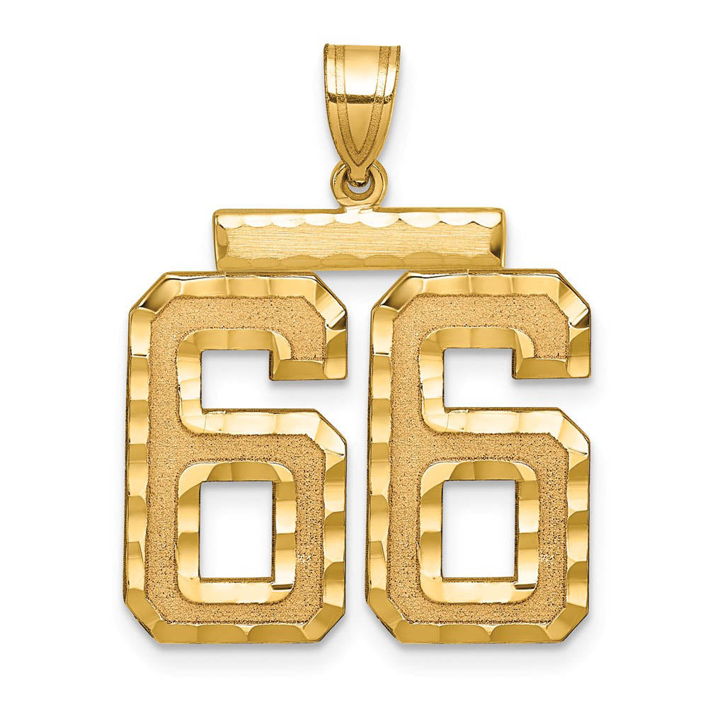 14k Yellow Gold, Varsity Collection, Large D/C Pendant Number 66, Item P10411-66 by The Black Bow Jewelry Co.