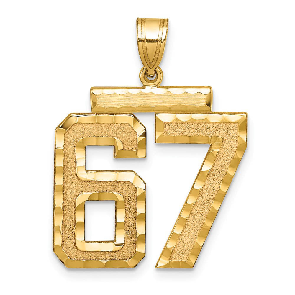14k Yellow Gold, Varsity Collection, Large D/C Pendant Number 67, Item P10411-67 by The Black Bow Jewelry Co.