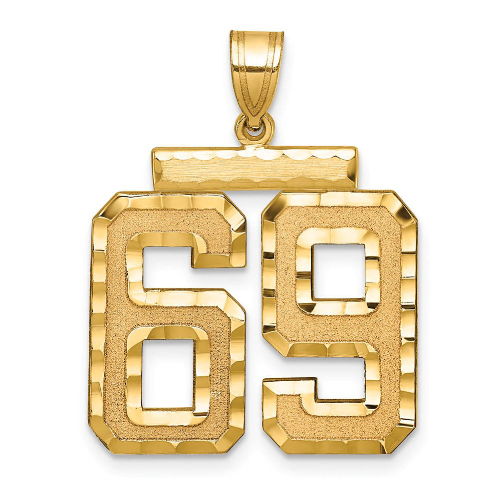 14k Yellow Gold, Varsity Collection, Large D/C Pendant Number 69, Item P10411-69 by The Black Bow Jewelry Co.