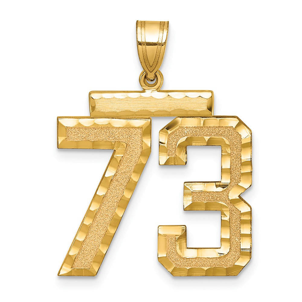 14k Yellow Gold, Varsity Collection, Large D/C Pendant Number 73, Item P10411-73 by The Black Bow Jewelry Co.