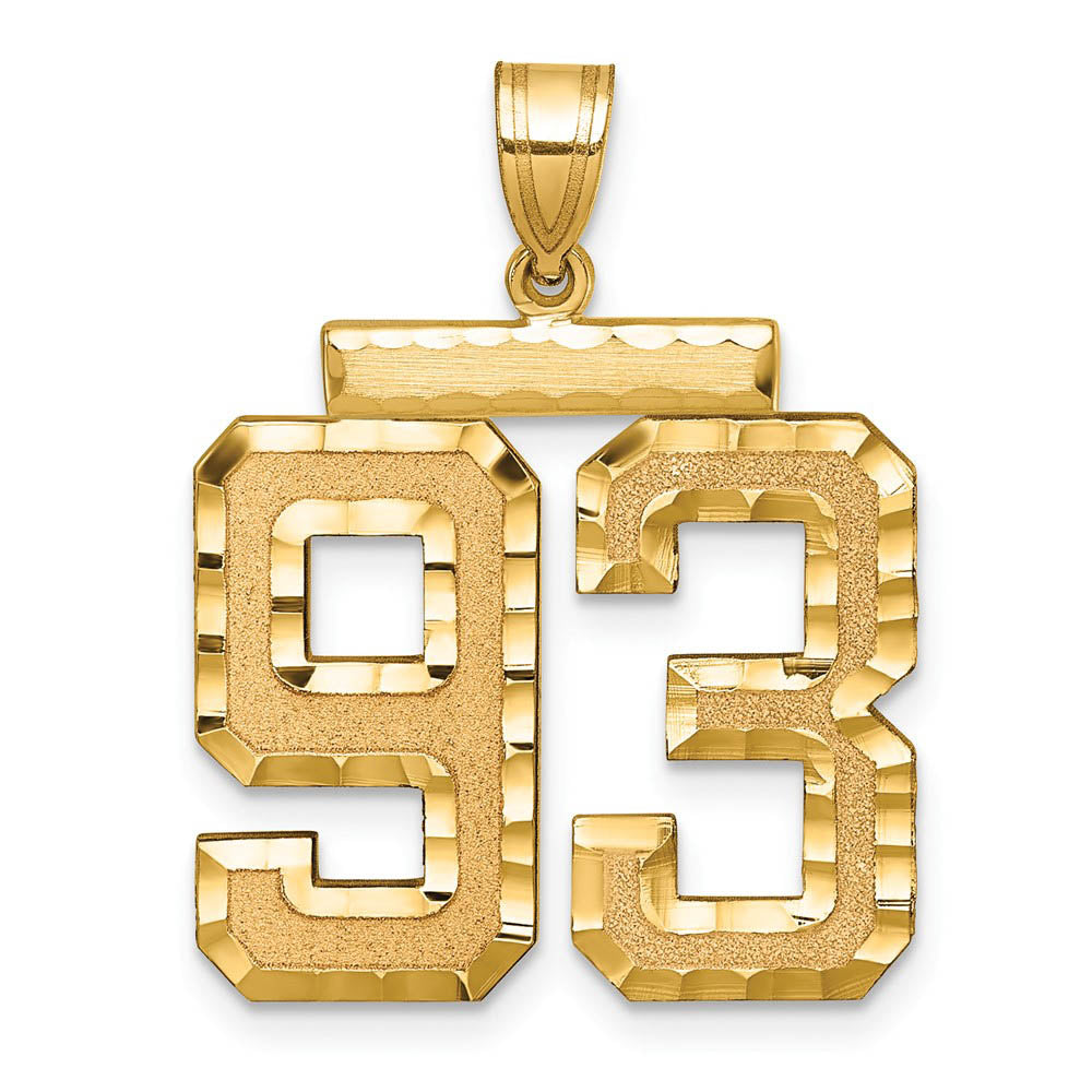 14k Yellow Gold, Varsity Collection, Large D/C Pendant Number 93, Item P10411-93 by The Black Bow Jewelry Co.