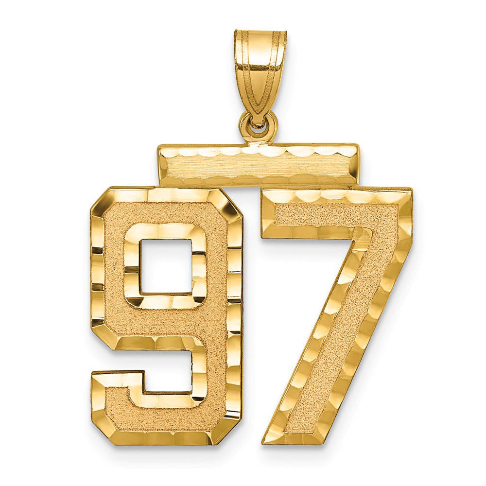14k Yellow Gold, Varsity Collection, Large D/C Pendant Number 97, Item P10411-97 by The Black Bow Jewelry Co.