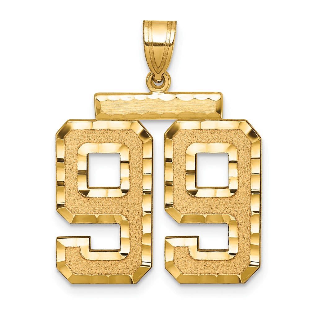 14k Yellow Gold, Varsity Collection, Large D/C Pendant Number 99, Item P10411-99 by The Black Bow Jewelry Co.