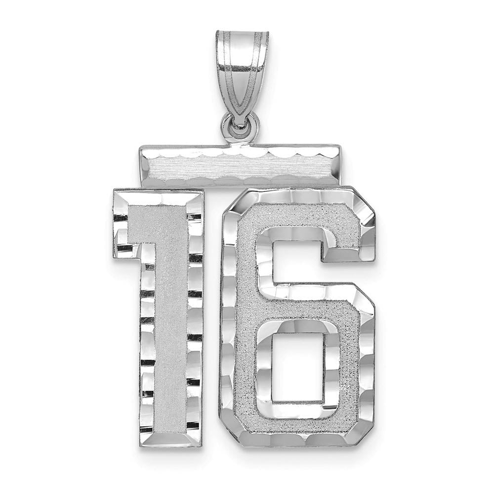 14k White Gold, Varsity Collection, Large D/C Pendant, Number 16, Item P10412-16 by The Black Bow Jewelry Co.