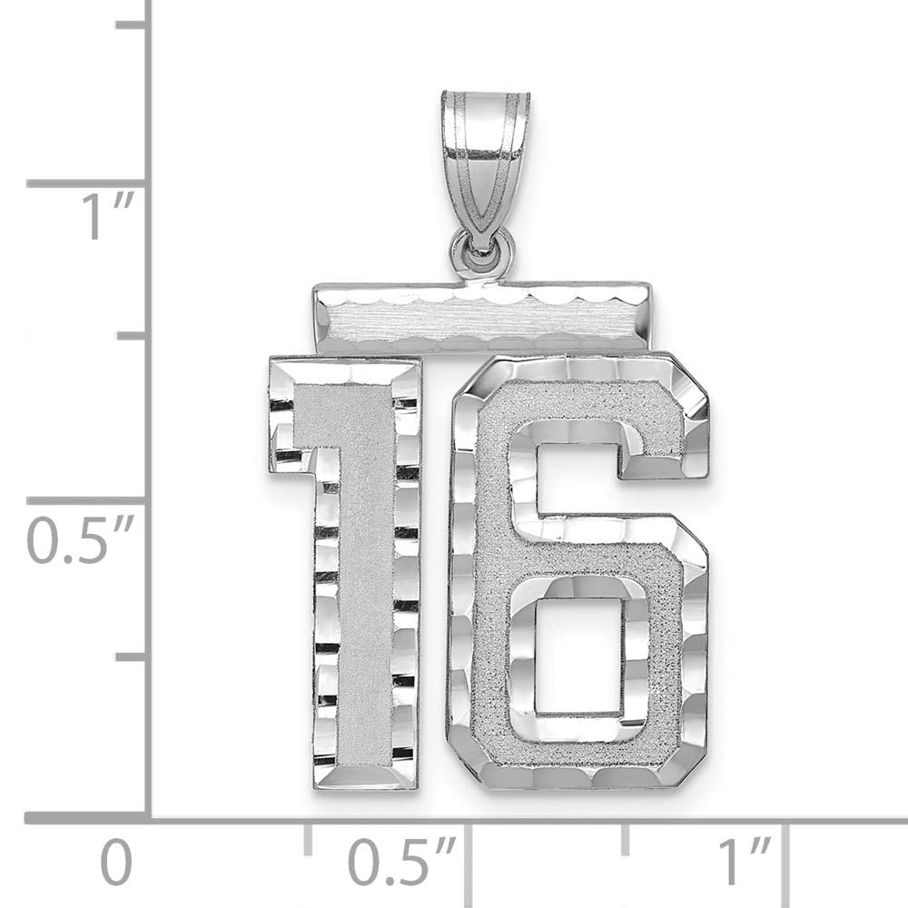 Alternate view of the 14k White Gold, Varsity Collection, Large D/C Pendant, Number 16 by The Black Bow Jewelry Co.