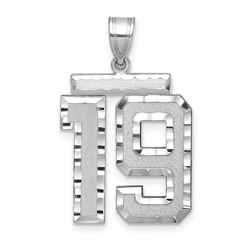 14k White Gold, Varsity Collection, Large D/C Pendant, Number 19, Item P10412-19 by The Black Bow Jewelry Co.