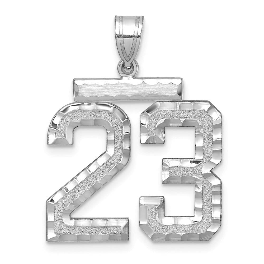 14k White Gold, Varsity Collection, Large D/C Pendant, Number 23, Item P10412-23 by The Black Bow Jewelry Co.