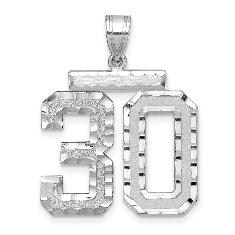 14k White Gold, Varsity Collection, Large D/C Pendant, Number 30, Item P10412-30 by The Black Bow Jewelry Co.