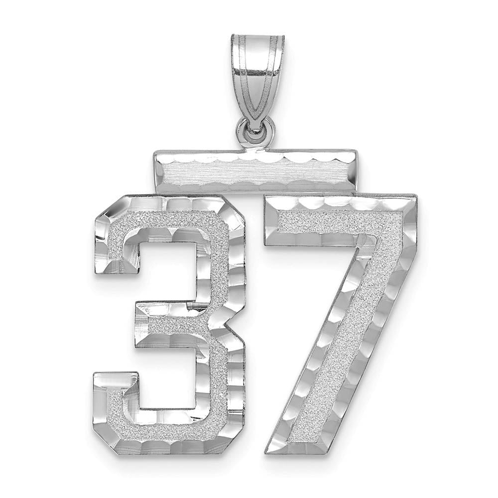 14k White Gold, Varsity Collection, Large D/C Pendant, Number 37, Item P10412-37 by The Black Bow Jewelry Co.