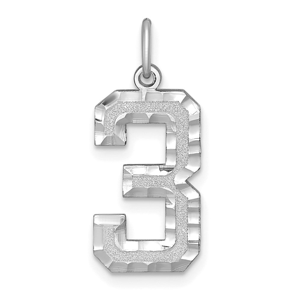14k White Gold, Varsity Collection, Large D/C Pendant, Number 3, Item P10412-3 by The Black Bow Jewelry Co.