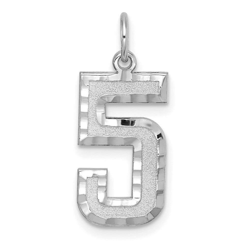 14k White Gold, Varsity Collection, Large D/C Pendant, Number 5, Item P10412-5 by The Black Bow Jewelry Co.