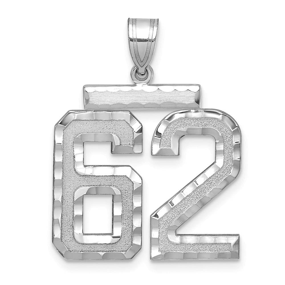 14k White Gold, Varsity Collection, Large D/C Pendant, Number 62, Item P10412-62 by The Black Bow Jewelry Co.