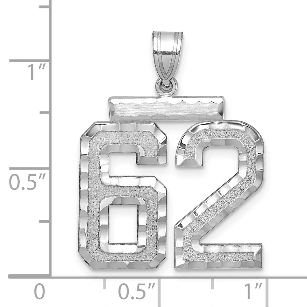 Alternate view of the 14k White Gold, Varsity Collection, Large D/C Pendant, Number 62 by The Black Bow Jewelry Co.