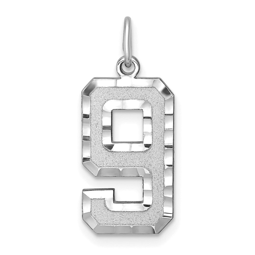 14k White Gold, Varsity Collection, Large D/C Pendant, Number 9, Item P10412-9 by The Black Bow Jewelry Co.