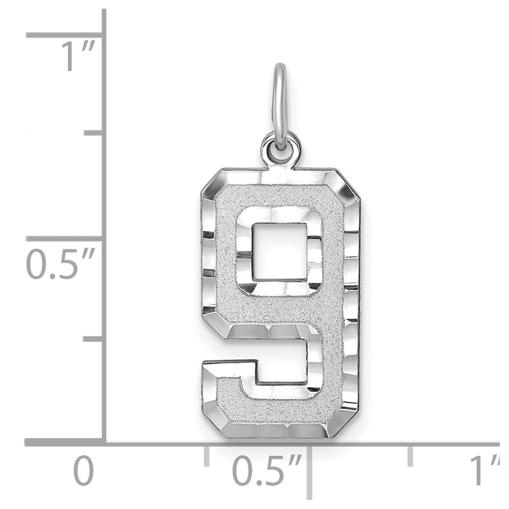 Alternate view of the 14k White Gold, Varsity Collection, Large D/C Pendant, Number 9 by The Black Bow Jewelry Co.