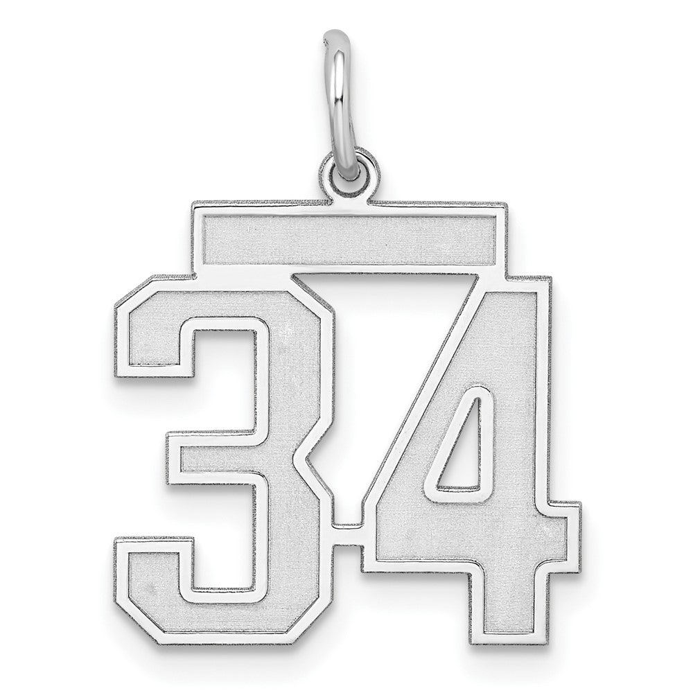 Sterling Silver, Jersey Collection, Medium Number 34 Pendant, Item P10413-34 by The Black Bow Jewelry Co.
