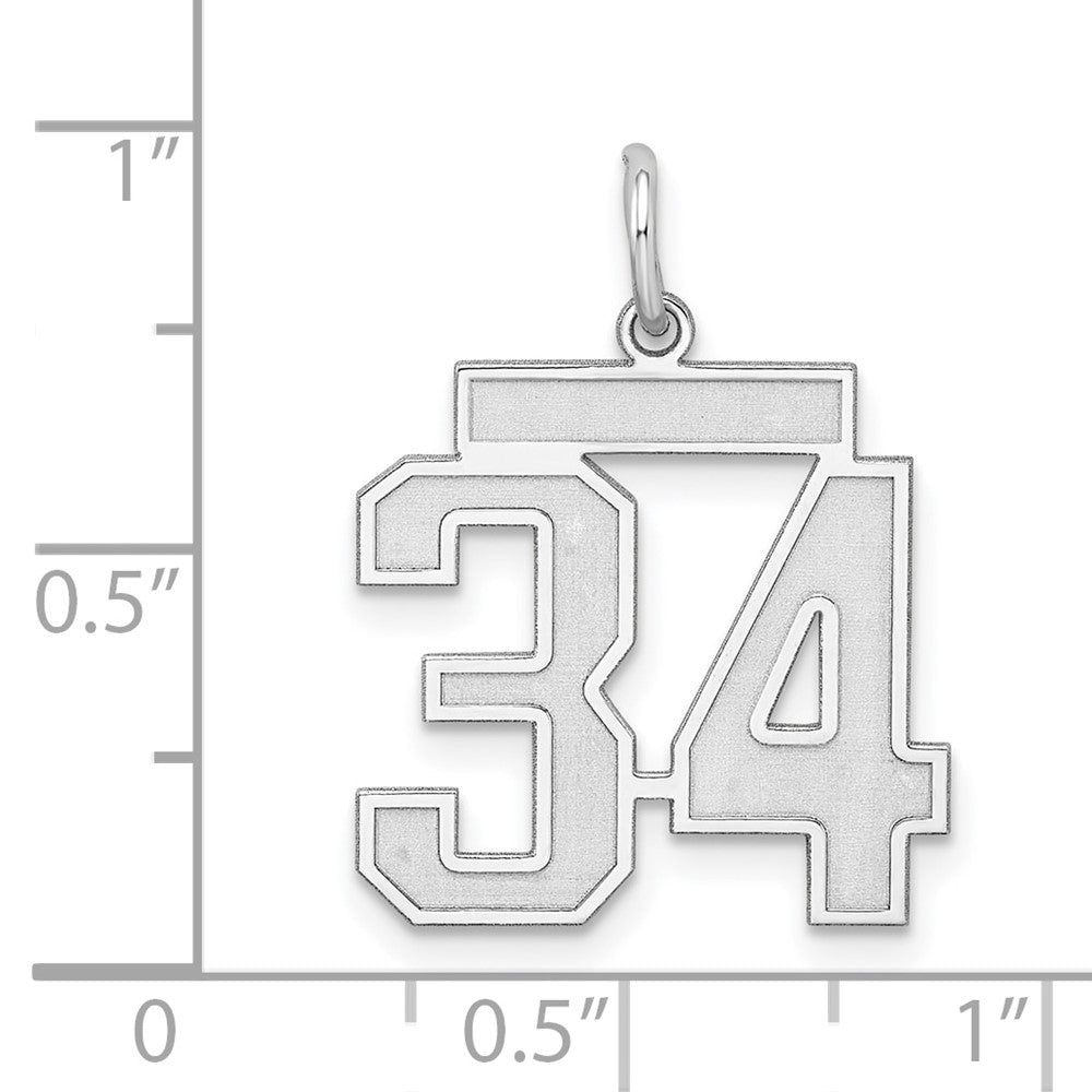 Alternate view of the Sterling Silver, Jersey Collection, Medium Number 34 Pendant by The Black Bow Jewelry Co.