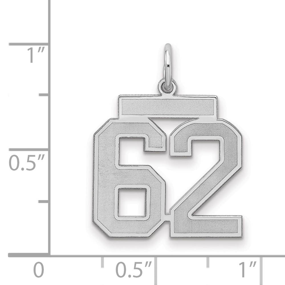 Alternate view of the Sterling Silver, Jersey Collection, Medium Number 62 Pendant by The Black Bow Jewelry Co.