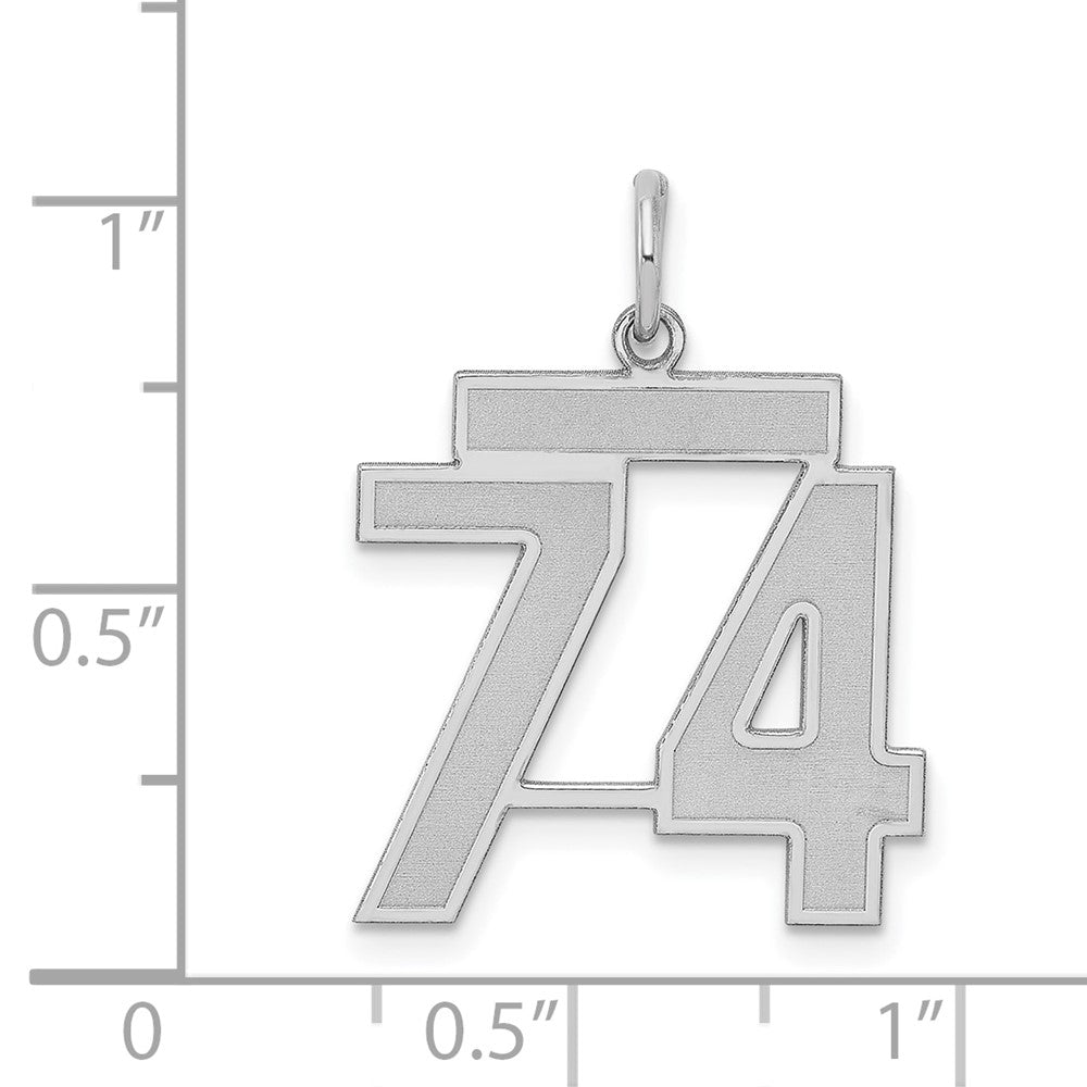 Alternate view of the Sterling Silver, Jersey Collection, Medium Number 74 Pendant by The Black Bow Jewelry Co.