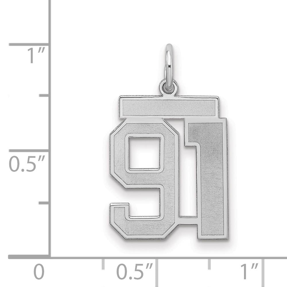 Alternate view of the Sterling Silver, Jersey Collection, Medium Number 91 Pendant by The Black Bow Jewelry Co.