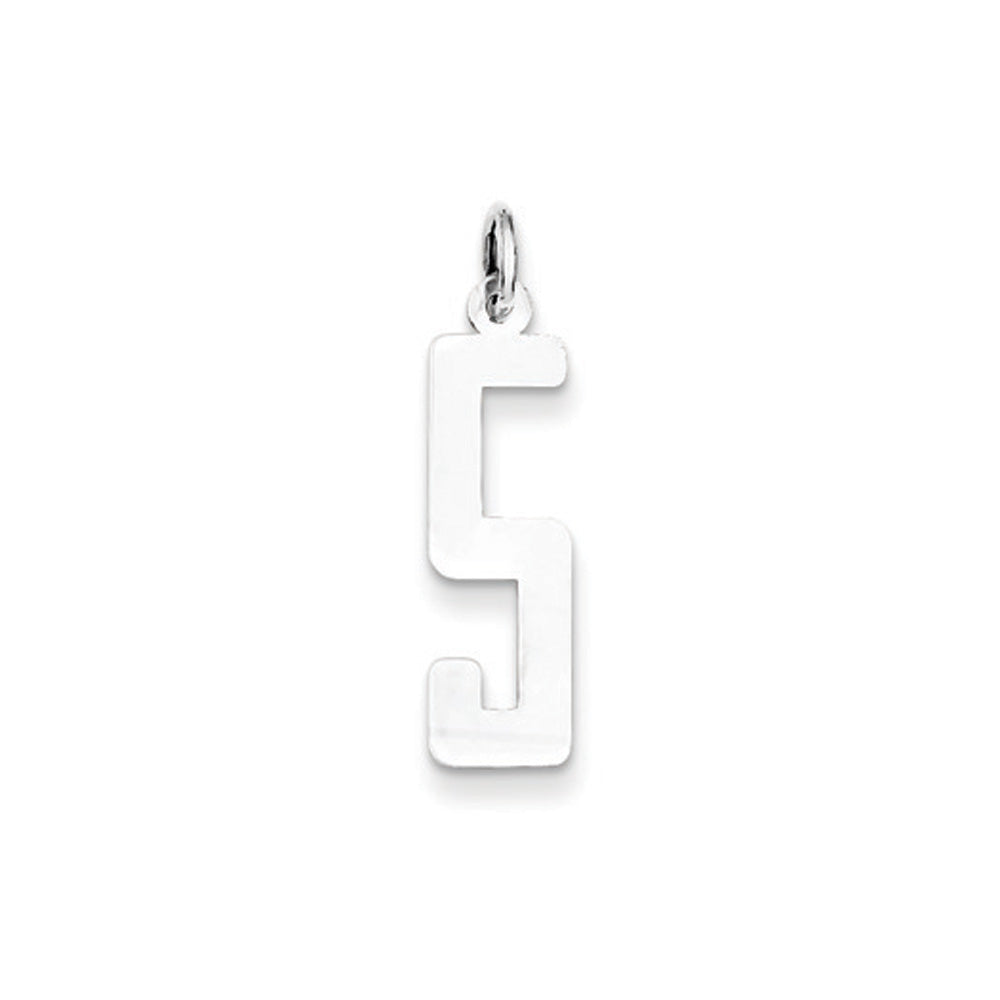 Sterling Silver, Alumni Collection, Medium Elongated Number 5 Pendant, Item P10414-5 by The Black Bow Jewelry Co.