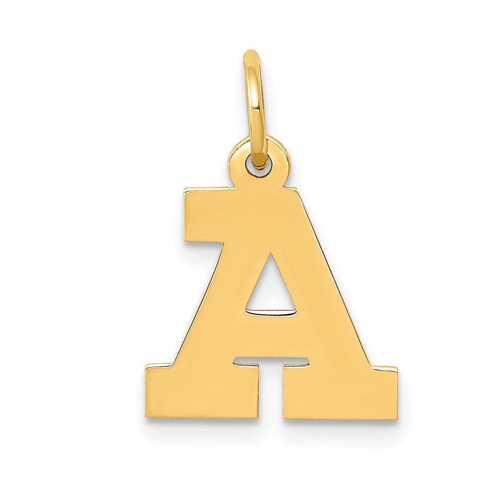 14k Yellow Gold, Amanda Collection, Small Block Initial A Pendant, Item P10415-A by The Black Bow Jewelry Co.