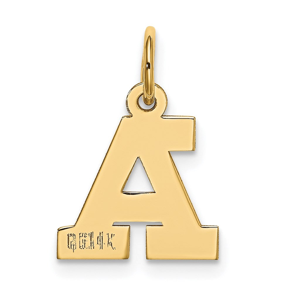 Alternate view of the 14k Yellow Gold, Amanda Collection, Small Block Initial A Pendant by The Black Bow Jewelry Co.