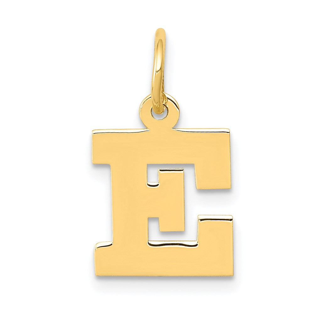 14k Yellow Gold, Amanda Collection, Small Block Initial E Pendant, Item P10415-E by The Black Bow Jewelry Co.