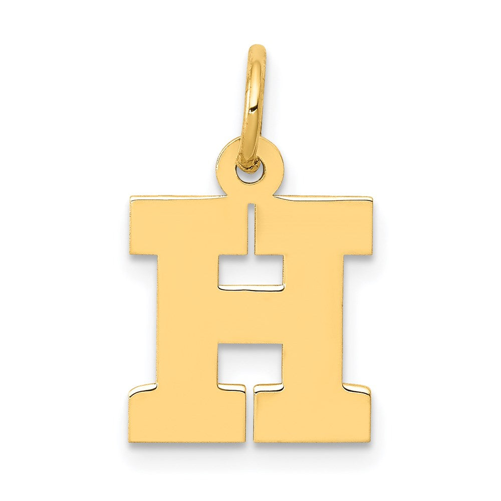 14k Yellow Gold, Amanda Collection, Small Block Initial H Pendant, Item P10415-H by The Black Bow Jewelry Co.