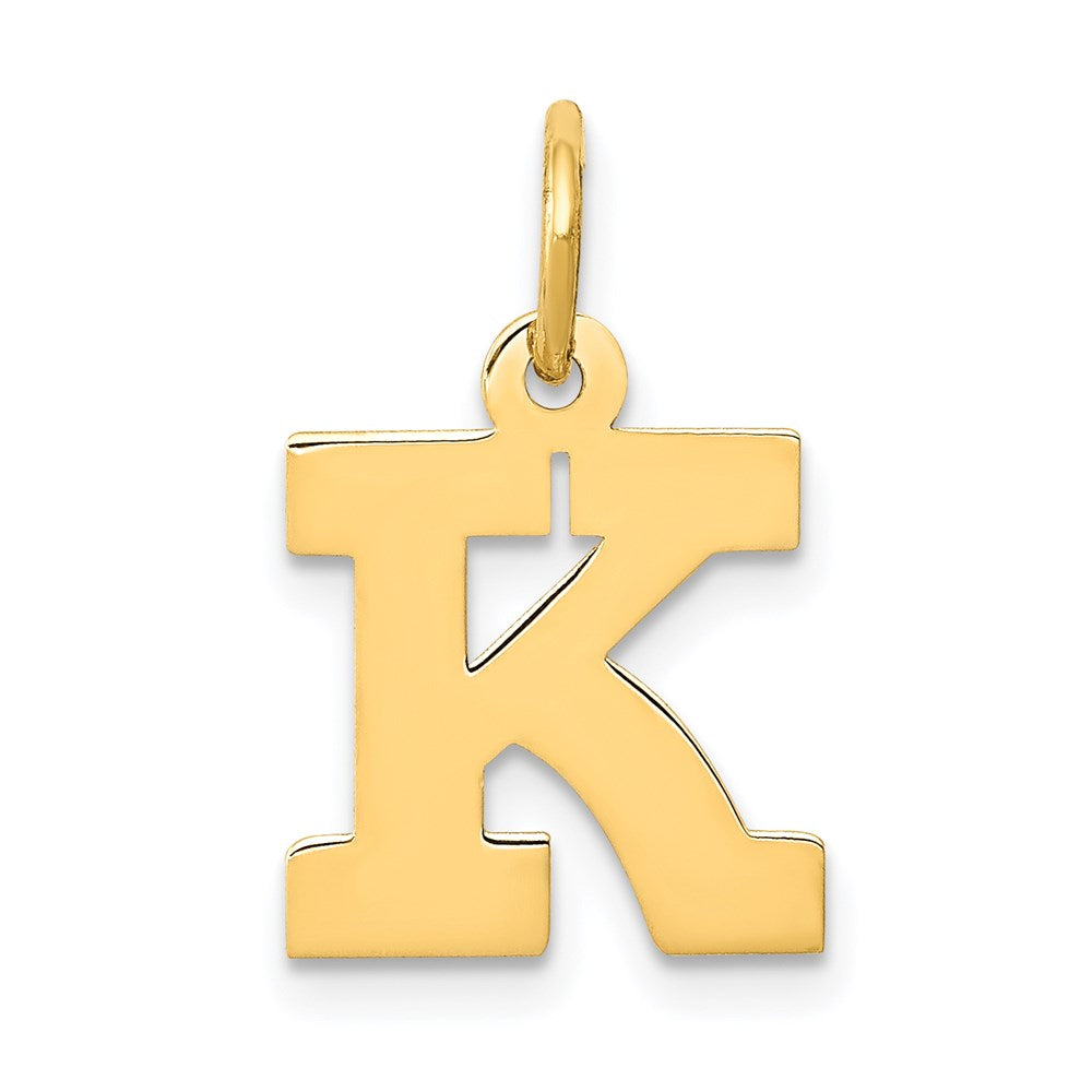 14k Yellow Gold, Amanda Collection, Small Block Initial K Pendant, Item P10415-K by The Black Bow Jewelry Co.